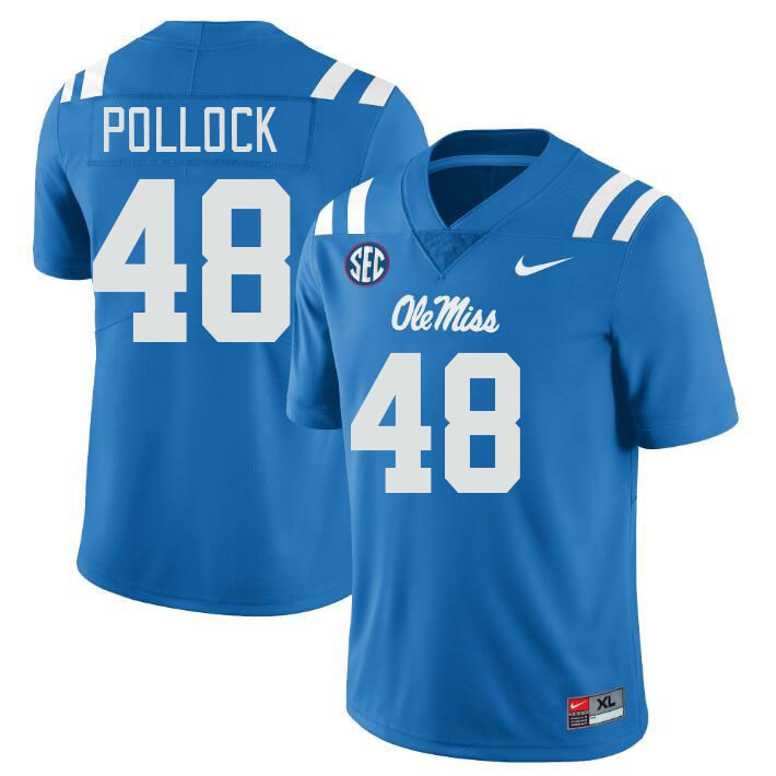 Men #48 Charlie Pollock Ole Miss Rebels College Football Jerseys Stitched Sale-Power Blue - Click Image to Close